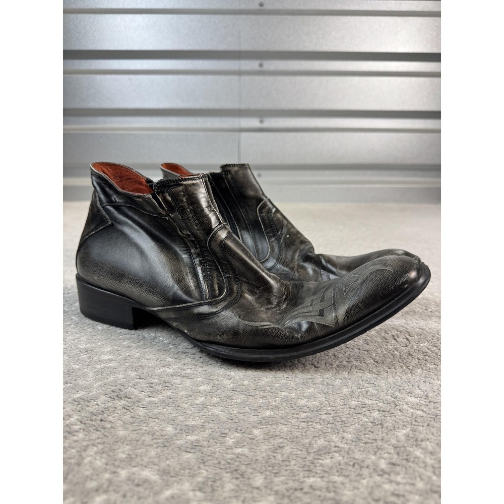 Robert Wayne Boots Mens Size 11 Black‎ Leather Western Side Zip Ankle Disturb